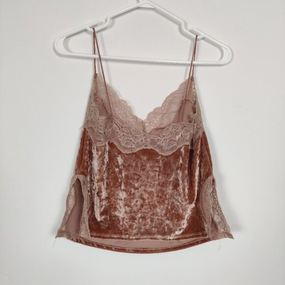 Bershka Women's Tank Top Elegant Lace Trim Velvet Camisole Size XS Feminine - Picture 4 of 5